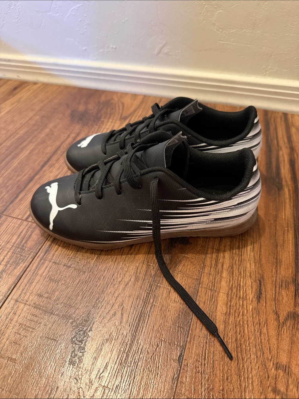 Puma Kids Black Sneakers with White Puma Logos Indoor/Futsal